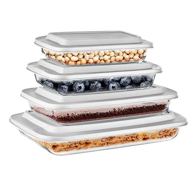 Nutrichef 4 Sets of High Borosilicate Rectangular Glass Bakeware Set with PE Lid (Red)