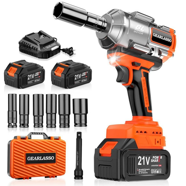 GEARLASSO 1/2" Cordless Impact Wrench 1600Nm(1200Ft-lbs) High Torque Brushless Impact Gun with 2 x 4.0Ah Batteries, 6 Sockets, Charger, Extension Bar, Variable Speeds for Home/Car/Truck/RV/Mower