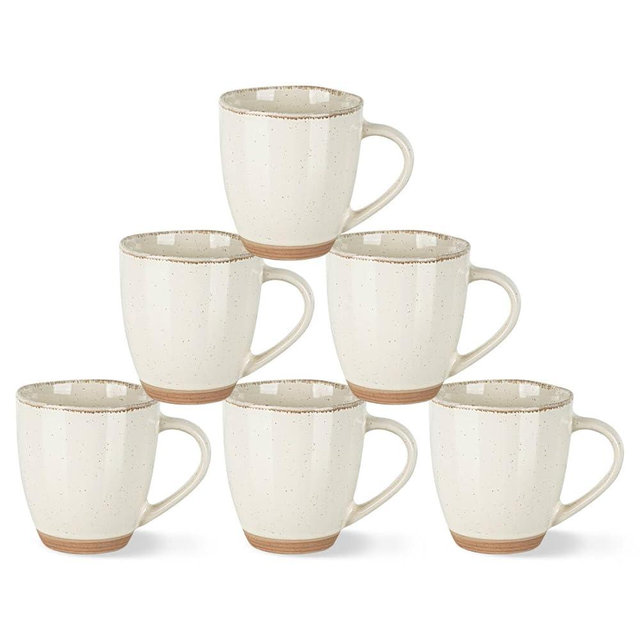 AmorArc 12oz Ceramic Coffee Mugs set of 6, Stylish Coffee Mugs with Rustic Terracotta Underside for Latte/Cappuccino/Milk/Cocoa, Dishwasher&Microwave Safe, Light Beige