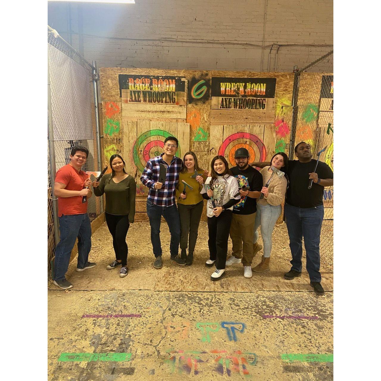 We went ax throwing with a group of friends. Taylor was scary good 😅