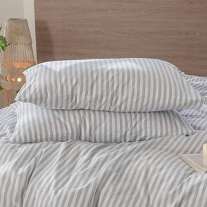 MooMee Bedding Pillowcases Striped Pack of 2 100% Washed Cotton Linen Like Textured Breathable Durable Soft Comfy (Cornflower Blue White Classic Stripes, King)