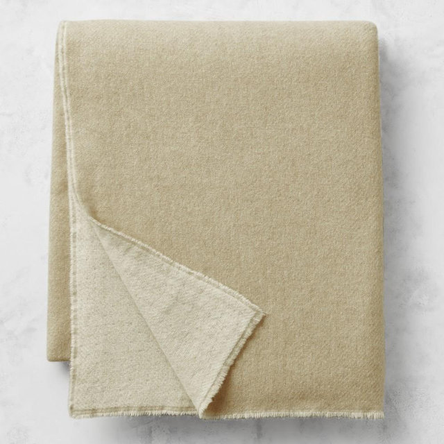 Reversible Double Face Solid Cashmere Throw, 50" X 65", Oatmeal/Ivory