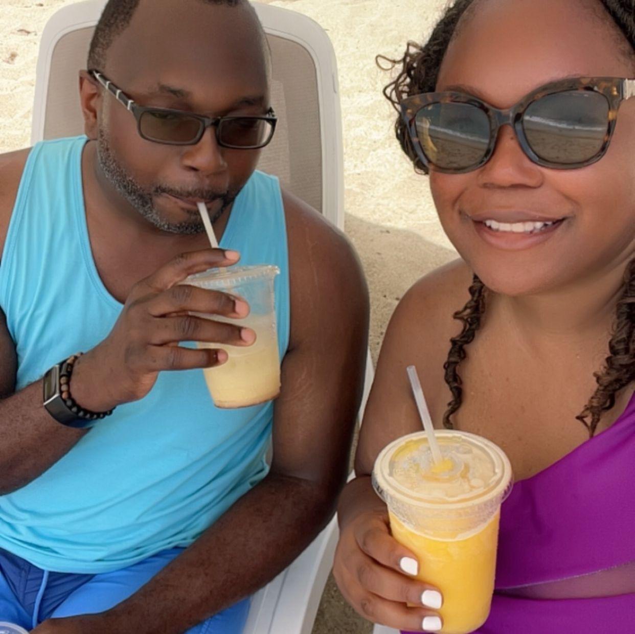 In St. Croix drinking a "painkiller"