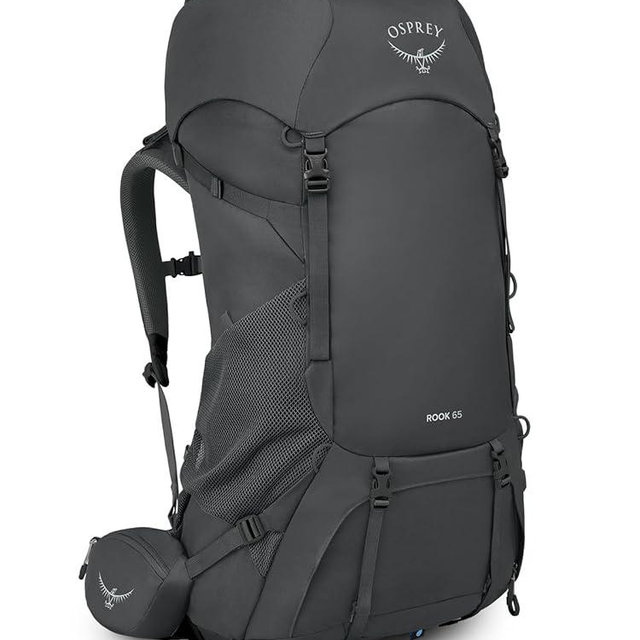 Osprey Rook 65L Men's Backpacking Backpack, Dark Charcoal/Silver Lining, Extended Fit