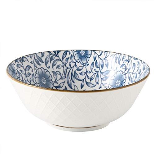 Ramen Bowl 40 Ounce Porcelain Bowls for Cereal, Salad, Soup, Pho, Dessert - Set of 4, Microwave Safe, Stackable, Blue and White, Assorted Patterns
