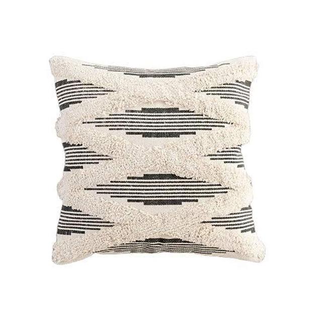 JASEN Boho Pillow Cover, Decorative Pillow Covers Cushion Cover Plush Striped Black with Simple Tassels Moroccan Colorful Pillow Cover 18x18 Inch