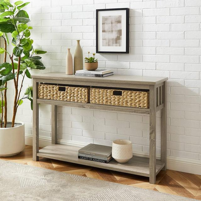 Ethan Mission Entry Table with Woven Baskets Driftwood - Saracina Home