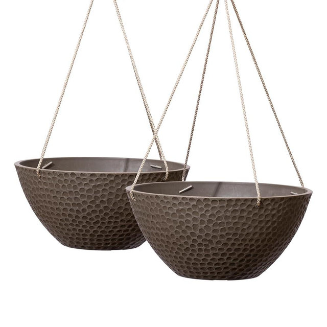 LA JOLIE MUSE Hanging Planters for Outdoor Plants, Large Outdoor Hanging Planters with Drain Holes Ash Brown, Honeycomb (13.2 Inch, Set of 2)
