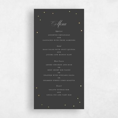 Dark Charcoal, Grey Wedding Menu - Emery Foil