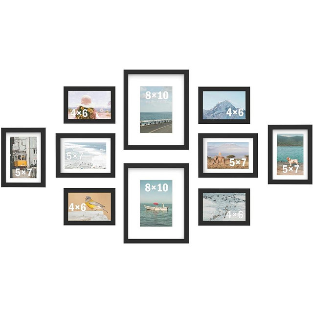 An&He 10 Pack Picture Frames Collage Wall Decor, Gallery Wall Frame Set for Wall or Tabletop Display, Multi Sizes with Two 8x10, Four 5x7, and Four 4x6 Photo Frames, Black