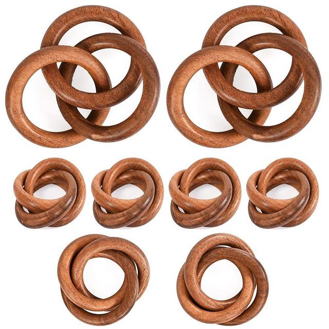 Three Ring Napkin Rings Set of 8, Decorative Handcuff Serviette Ring, Napkin Holders, Napkin Rings Bulk for Party Decoration, Dinning Table, Everyday, Family Gatherings Tabletop Décor - Rust Brown