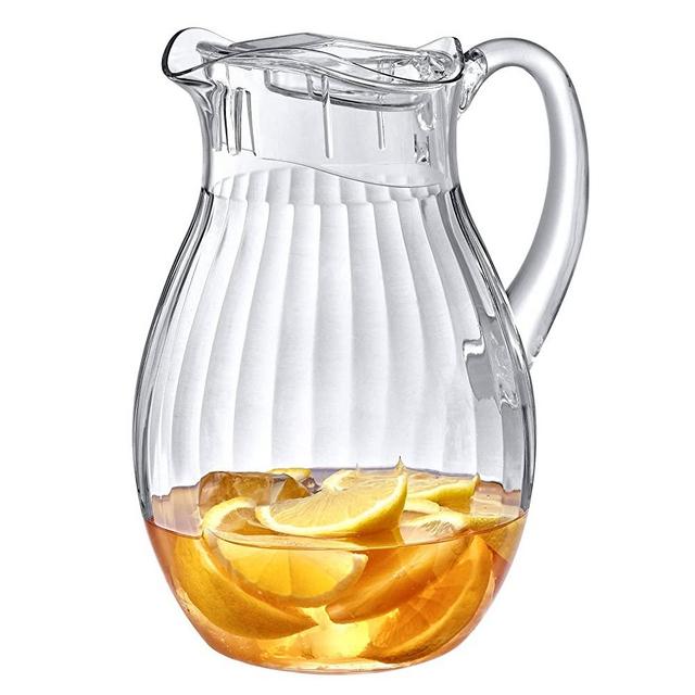 Fridge kettle ribbed glass drink drink kettle acrylic transparent juice  bottle striped water ice cold juice jug with lid restaurant bar[1800ml] 
