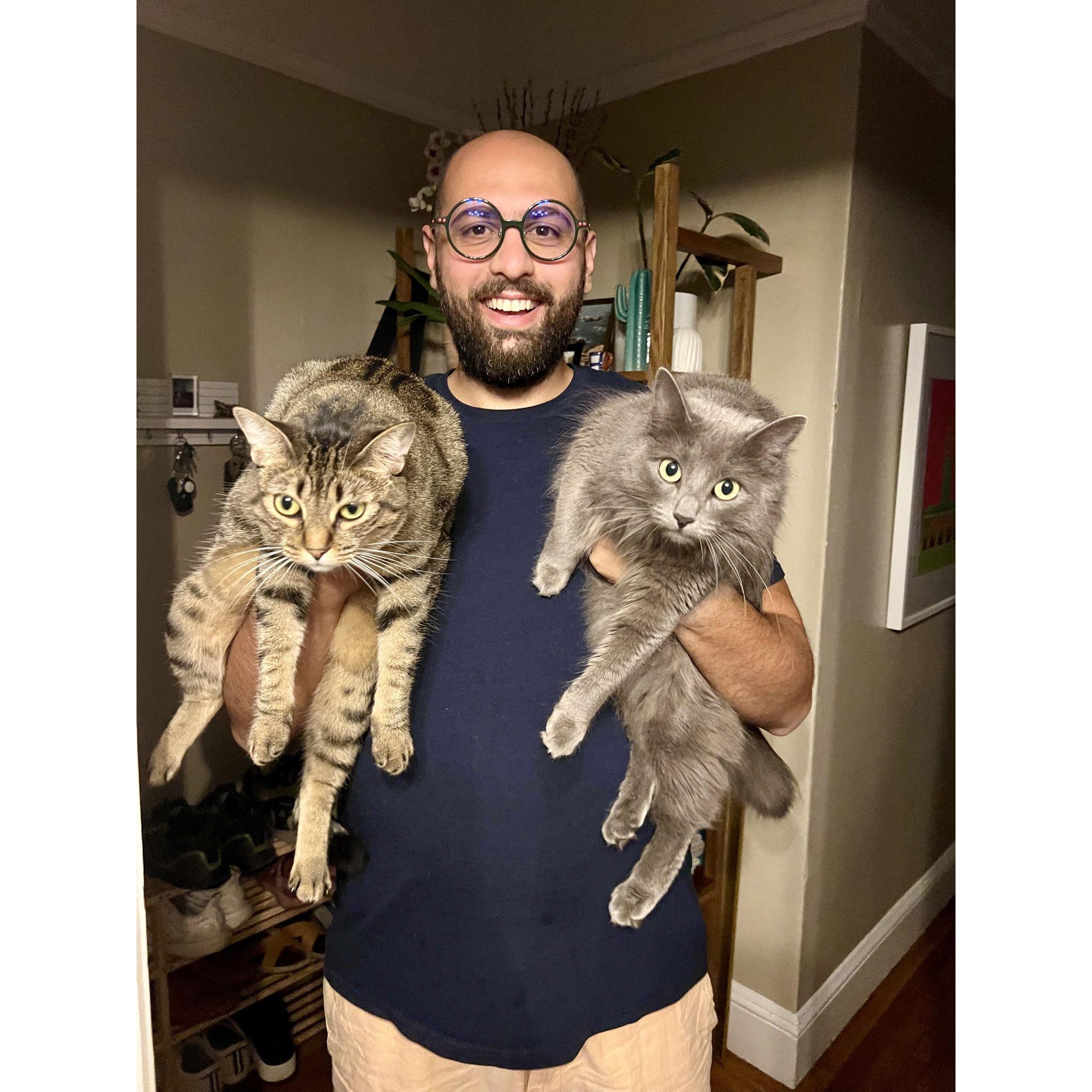Soran and the kitties, Callie (Left) and Chloe (Right)