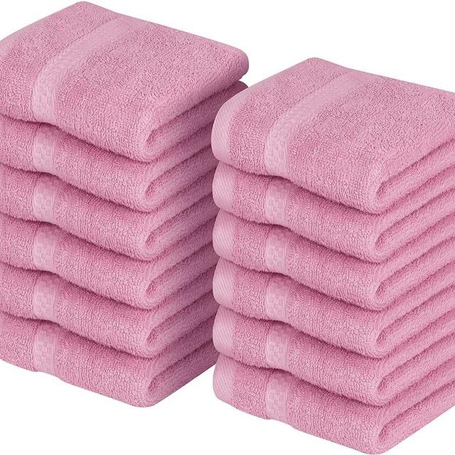 Utopia Towels [12 Pack Premium Wash Cloths Set (12 x 12 Inches) 100% Cotton Ring Spun, Highly Absorbent and Soft Feel Essential Washcloths for Bathroom, Spa, Gym, and Face Towel (Pink)