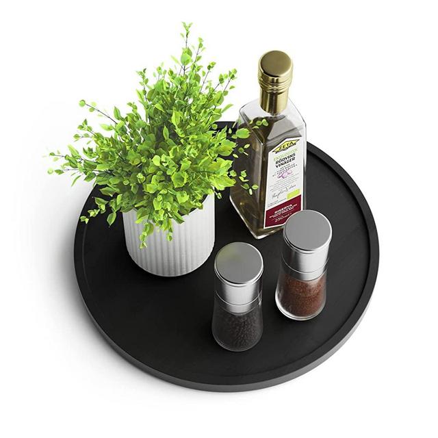 Homerays Lazy Susan Organizer 10 Inch Non-Skid Bamboo Lazy Susan for Kitchen Rotating Spice Rack for Kitchen Cabinet, Wood Turntable for Kitchen Countertop Organizer Black