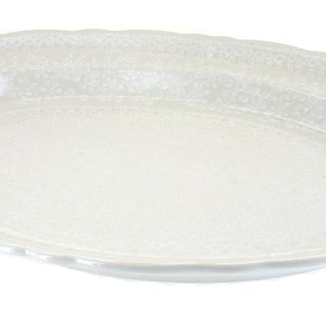 Blue Rose Polish Pottery - Off-white White Lace Large Oval Serving Platter - 16.5" x 12" - Unique Platter for Dinner Parties, Very Durable & Dishwasher Safe