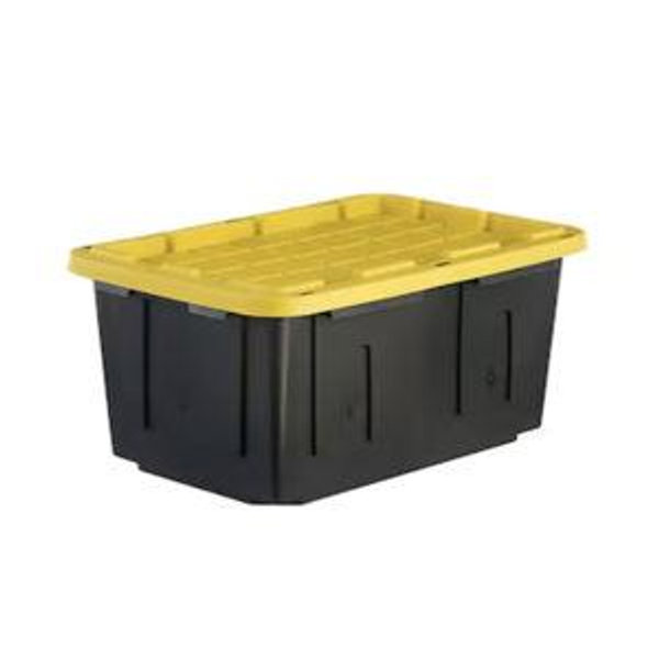 Project Source Commander Large 27 -Gallons ( 108 -Quarts ) Black and Yellow Heavy Duty Stackable Tote with Standard Snap Lid