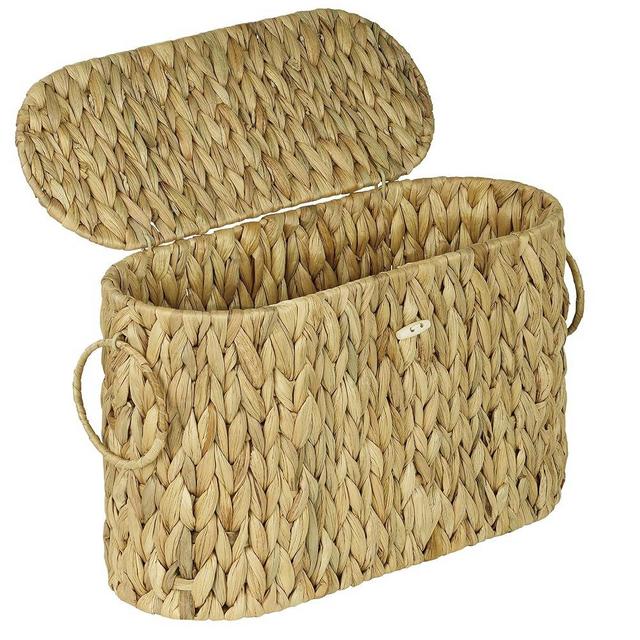 efluky Toilet Paper Storage Basket, Water Hyacinth Slim Toilet Paper Holder with Lid- Holds Up to 9 Mega Rolls, Home Bathroom Decor Organizer