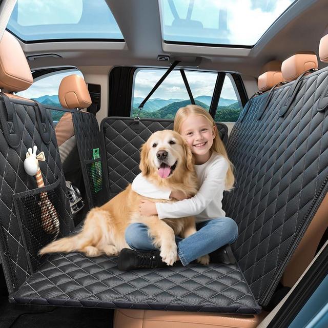 Voivey 2025 Upgarde Large Space Back Seat Extender for Dogs, Dog Car Seat Cover for Back Seat Supports 500lbs, Hard Bottom Car Seat Cover for Dogs, Sturdy Waterproof Dog Seat Cover for Car SUV Truck