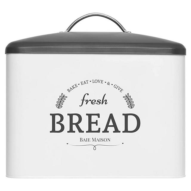 Extra Large White Farmhouse Bread Box for Kitchen Countertop - Breadbox Holder Fits 2+ Loaves - Bread Storage Container Bin - Rustic Bread Keeper Vintage Metal Kitchen Decor for Counter
