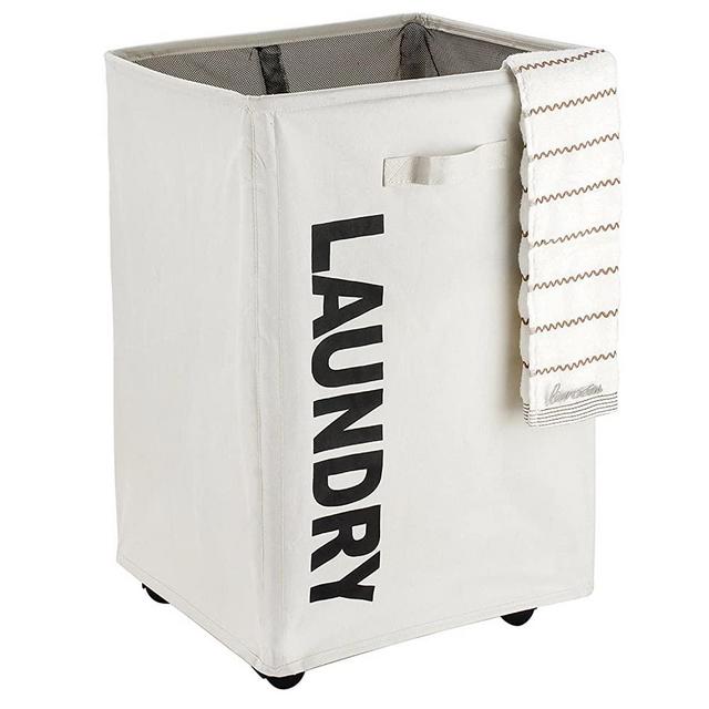 Caroeas 22" Pro Rolling Laundry Cart White&Grey Clothes Hamper Mesh Cover Laundry Storage Cart Collapsible Laundry Basket Flexible Thin Laundry Hamper with Wheels for Family Laundry (Pro 22",Beige)