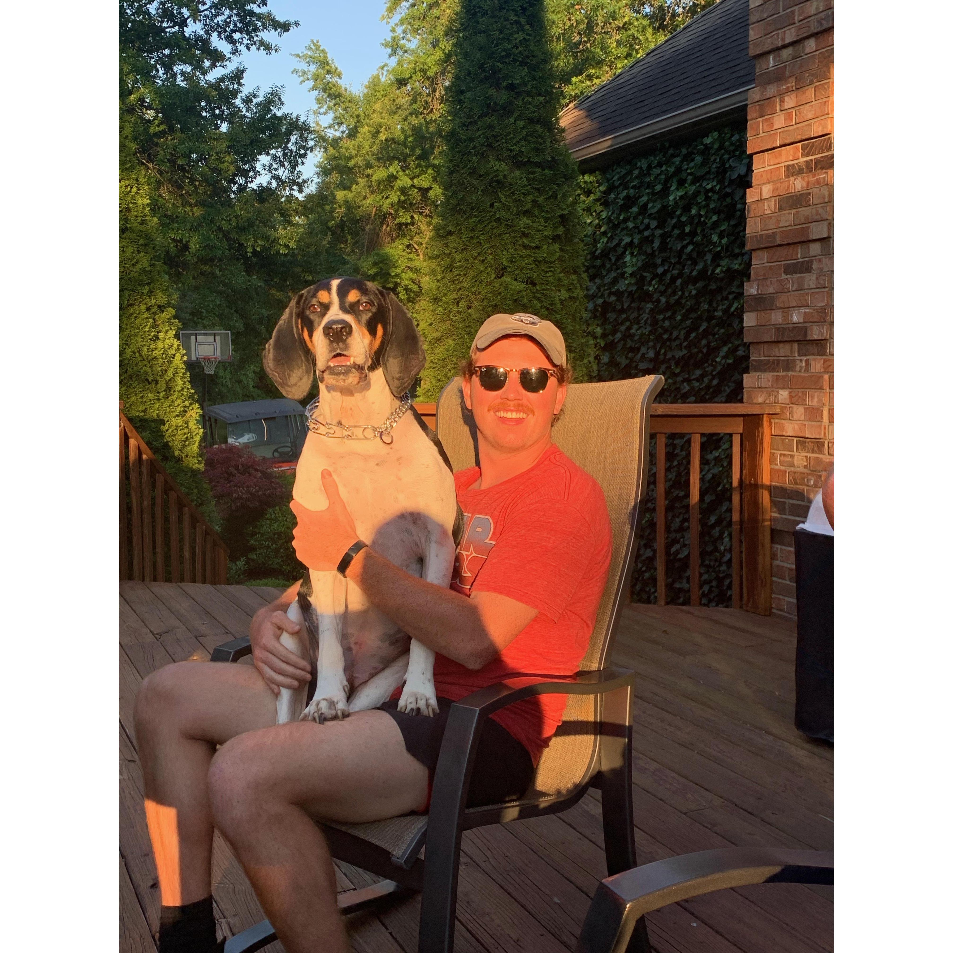 Cuddles with Dave in the sun