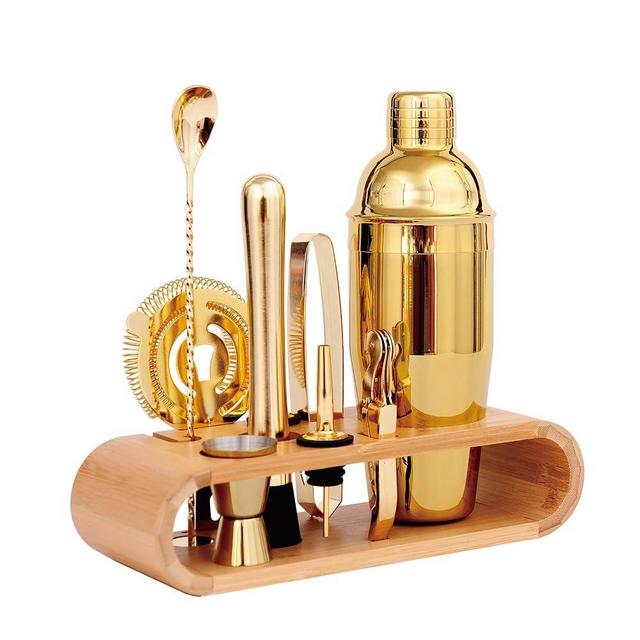AUOXIOUYM 10-Pcs Martini Shaker Set Gold,Cocktail Shaker Set Stainless Steel Shakers Bartending 25oz Bar Kits for Bartender Mixing Set for Professional Bartender and Home (Martini shaker-10pcs-Gold)