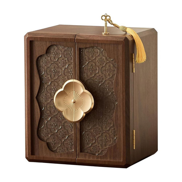 Wenseny Lockable Walnut Jewelry Box with Key, 5-Layer Jewelry Organizer Storage Box, Wooden Holder for Necklaces, Rings, Earrings & Bracelets (9.05L x 7.87" W x 10.43" H)