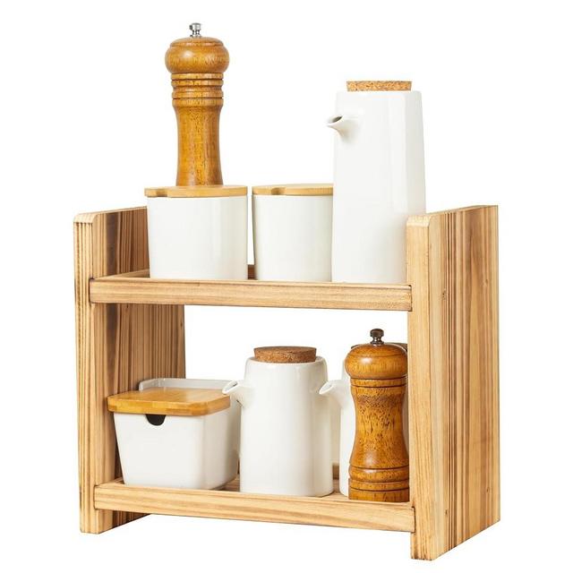 Cloud Fragrant 2-Tier Wood Spice Rack, a countertop organizer for kitchen and bathroom storage, display of cosmetics