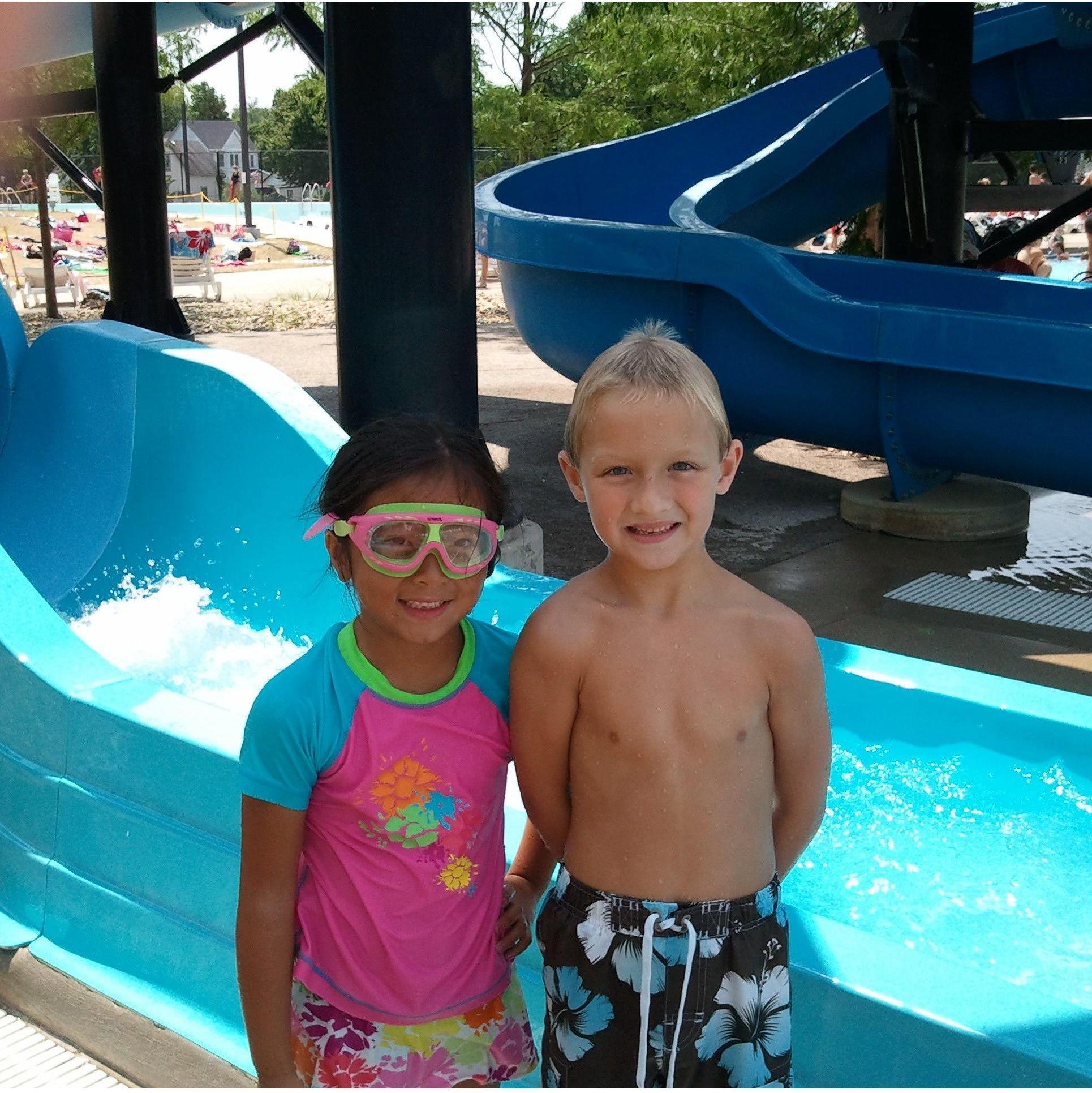 A picture of us together at a waterpark when we were young.