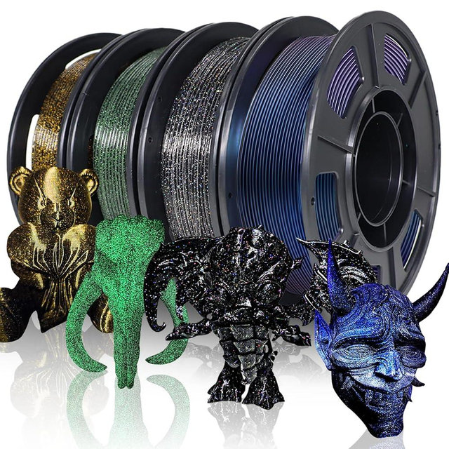 YOUSU 3D Printer Filament Galaxy PLA Filament 1.75mm, 3D Printing Filament Bundle, Multi Color PLA Filament Glitter 250g X 4 Color Pack.
