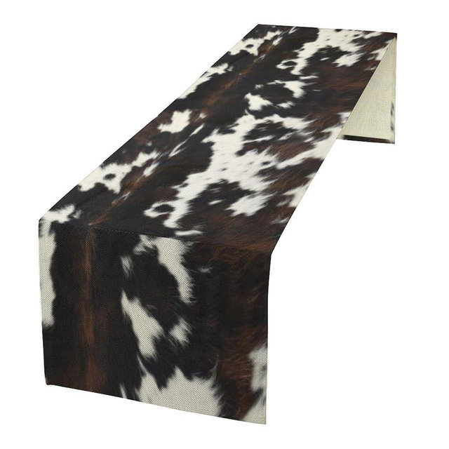 Cow Print Table Runner, Black White Cowhide Print Western Style Table Runner Country Farmhouse Cottage Cow Patten Table Decoration for Home Kitchen Dining, 13x60 Inch