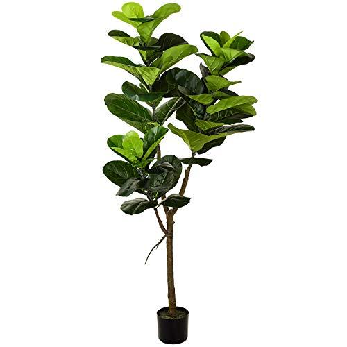 Woooow 5' Artificial Fiddle Leaf fig Tree in Planter,Artificial Tree Beautiful Fake Plant Fiddle Leaf Indoor/Outdoor UV Resistant Tree for Living Room Balcony Corner Decor
