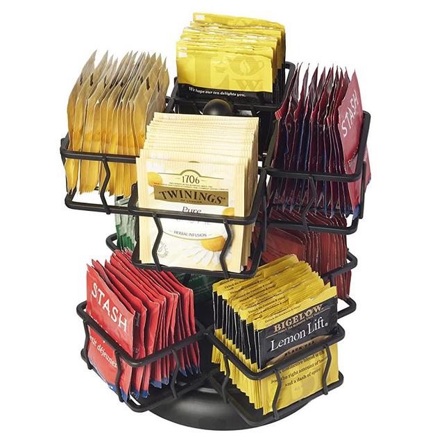 NHZ Tea Bag Storage and Organizer, Tea Bag Holder Black Powder Coated Stainless Steel for Tea and Coffee Box. Organize 100 Tea Bags- Tea Holder for Tea Bags 8 Compartments with 12 Bags in Each.