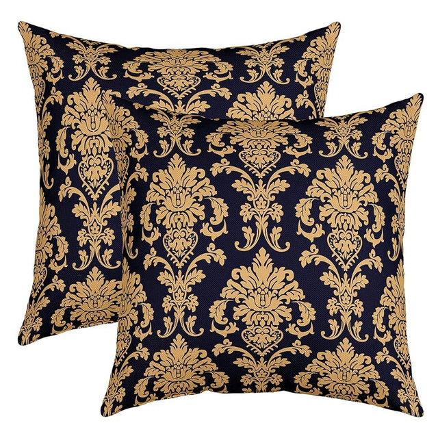 Set of 2 Elegant Damask Pillow Covers Antique Baroque Flowers Throw Pillow Covers for Teen Boys Men Gold and Black Floral Pillow Covers Stylish Modern European Decorative Pillow Covers 18x18