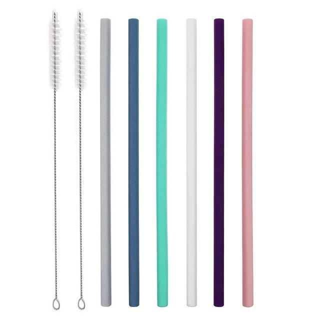 Senneny Set of 6 Silicone Drinking Straws for 30oz and 20oz - Reusable Silicone Straws BPA Free Extra Long with Cleaning Brushes- 6 Straight- 6mm diameter