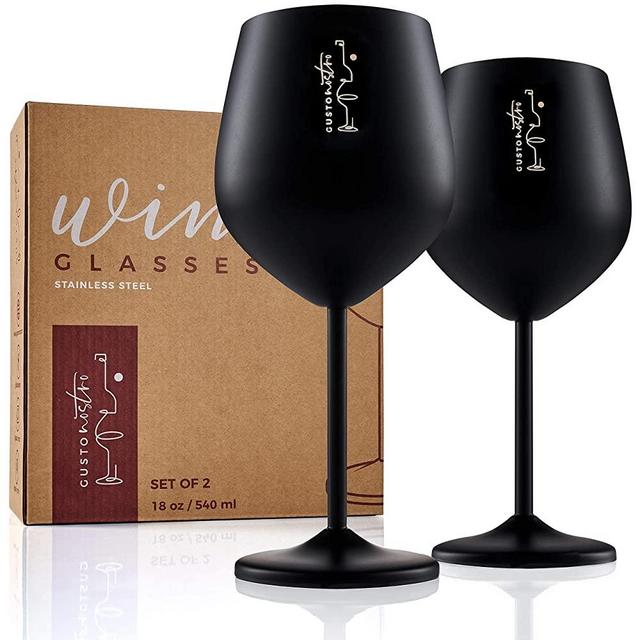 Stemmed Stainless Steel Wine Glasses – 18 oz Unbreakable Goblets for Outdoor Pool Party, Anniversary and Wedding Toasting – Elegant Matte Black Drinkware for Champagne and Cocktails (Set of 2)