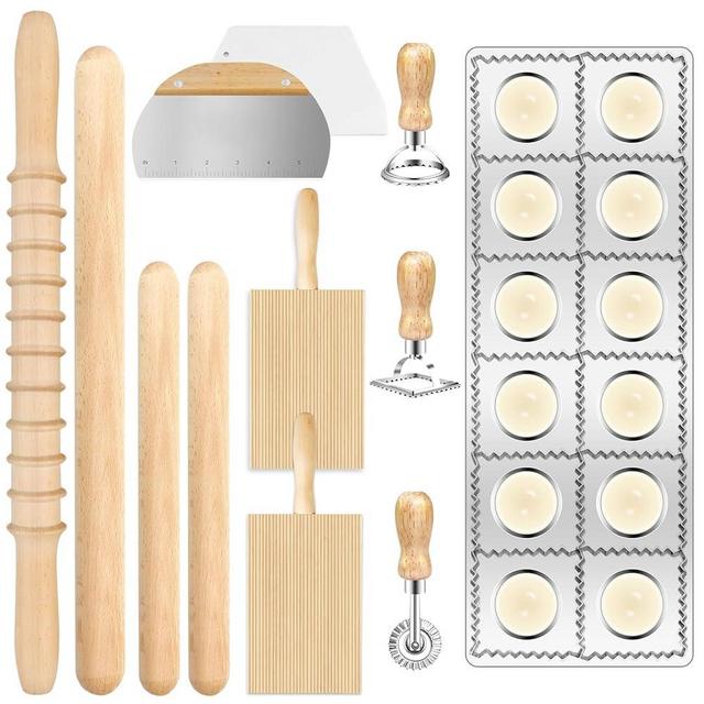 Pasta Making Tools Set, Pasta Making kit Includes 12 Pcs Pasta Making Tools Pasta Making Accessories Wooden Pasta Roller