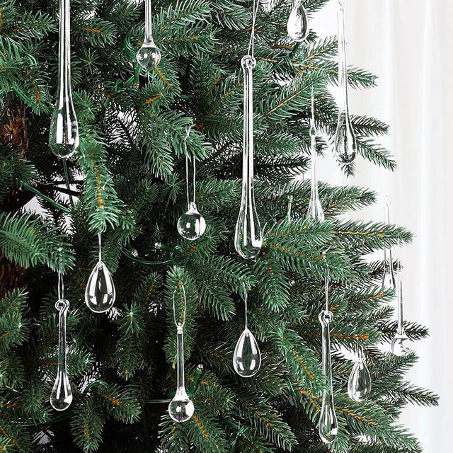 Vellibring 100 pcs Christmas Teardrop Ornaments 6 Styles Clear Acrylic Hanging Raindrop Decoration Christmas Crystal Chandelier Pendant for Christmas Tree Decor Winter Party Wedding Supplies