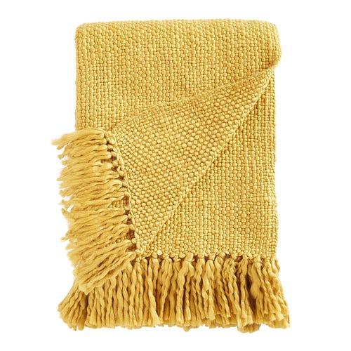 Knit Mustard Throw with Tassels