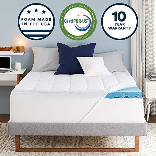 Sleep Innovations 4-inch Dual Layer Gel Memory Foam Mattress Topper with Ultra Soft Support, King, Made in The USA with a 10-Year Warranty