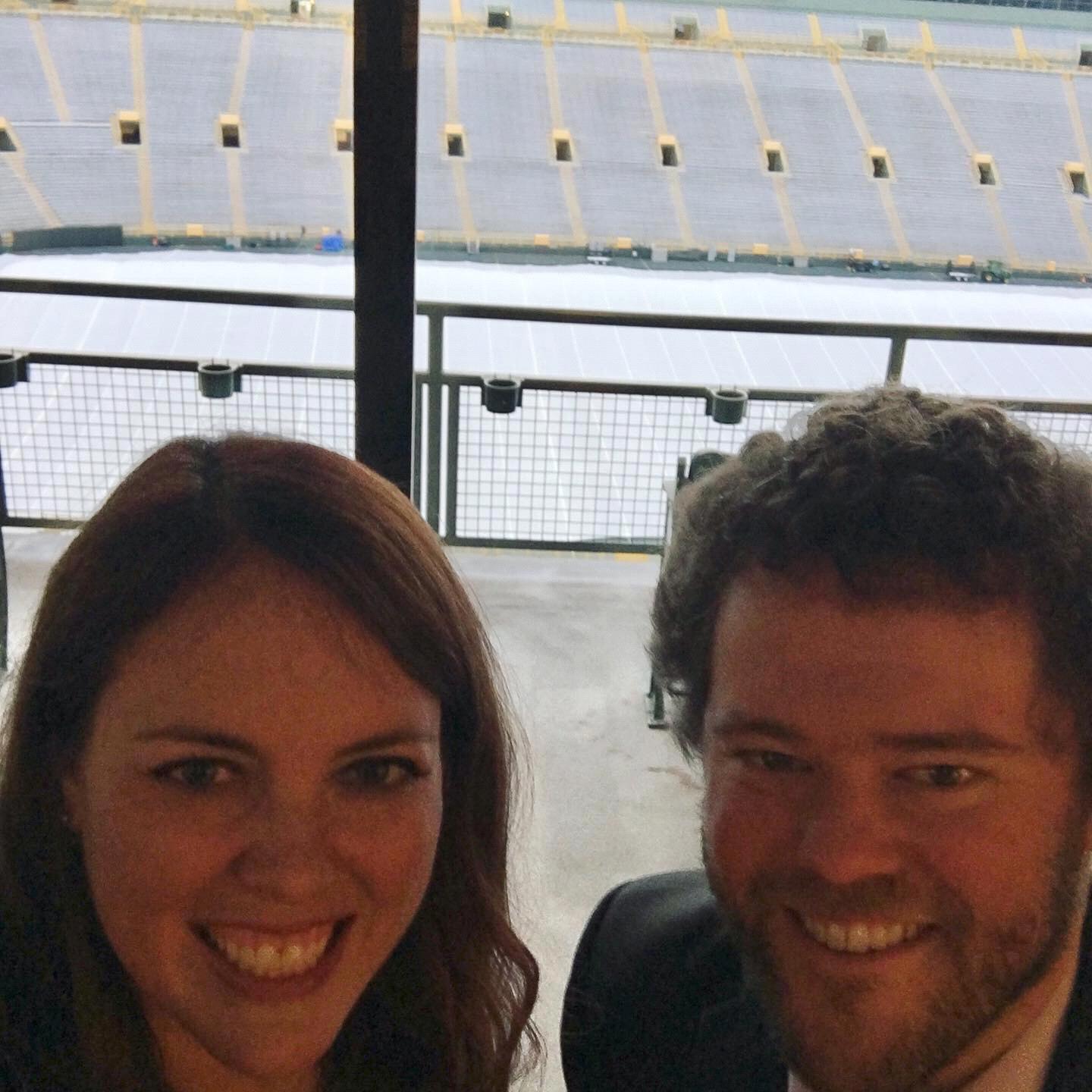 Celebrating the wedding of Rob and Jess at Lambeau Field in Green Bay, WI, in October 2019.