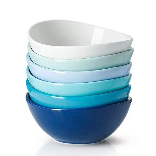 Sweese 102.003 Porcelain Bowls - 18 Ounce for Cereal, Salad, Dessert - Set of 6, Cool Assorted Colors