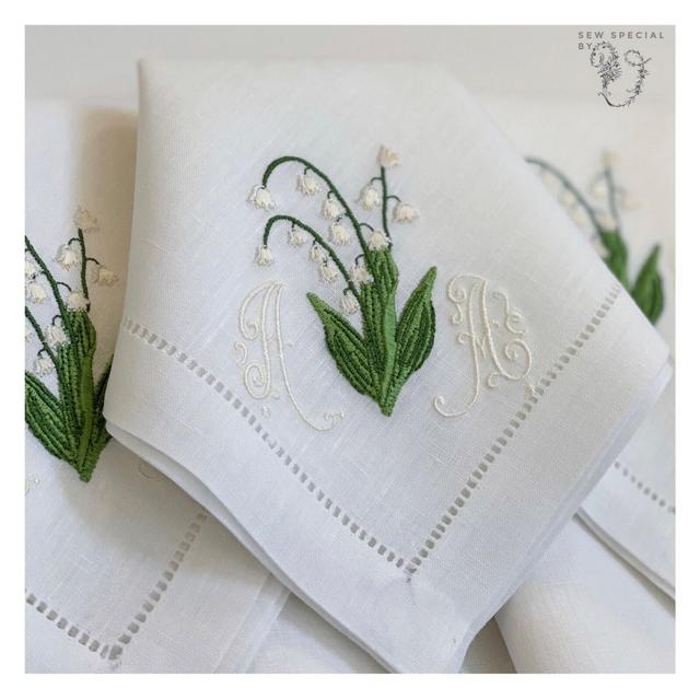 Embroidered Linen Hemstiched Napkins