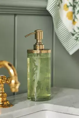 Floral Etched Glass Soap Dispenser