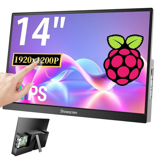 Showscren 14inch Touchscreen Monitor for Raspberry Pi 5/4B/3B+/3B Screen, IPS Display Touch Screen, FHD 1920X1200,60hz,Built-in Speaker, HDMI USB-C Portable Monitor for Laptop Computer Switch PS4/5