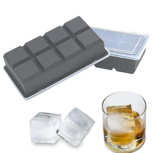 Bangp Large Ice Cube Trays 2 Pack,Big Ice Cube Molds with Removable Lids,Easy Release and Stackable Silicone Ice Cube Tray,Make 16 Big Square Ice Cubes for Whiskey,Cocktails
