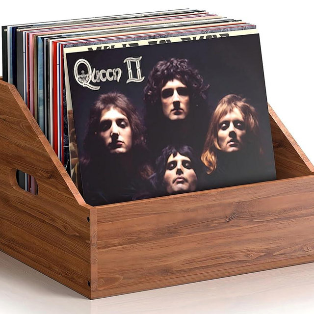 Vecxoty Wood Vinyl Record Storage, Retro & Durable Vinyl Crate and Record Holder, Album Storage Record Case Box for 60+ Records, Perfect Record Organizer for Home Decor and Collection Display(Brown)