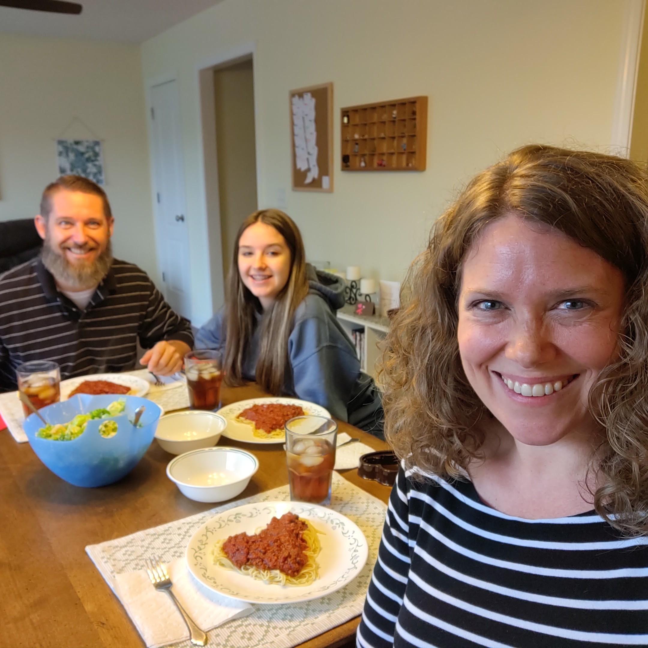 February 2021 - celebrating Valentine's Day with heart-shaped spaghetti.