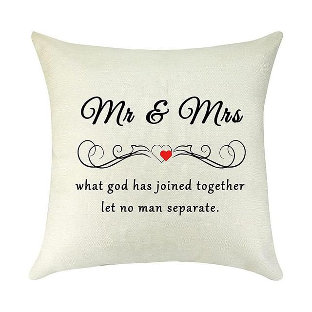 Christmas Couple Gift to Wife Husband Gift Mr and Mrs Pillow Cover Wedding Gift for Bride Groom Engagement Gift Anniversary Present for Women Men Decorative Pillow Case Square Pillowcase Sofa 18”x 18”